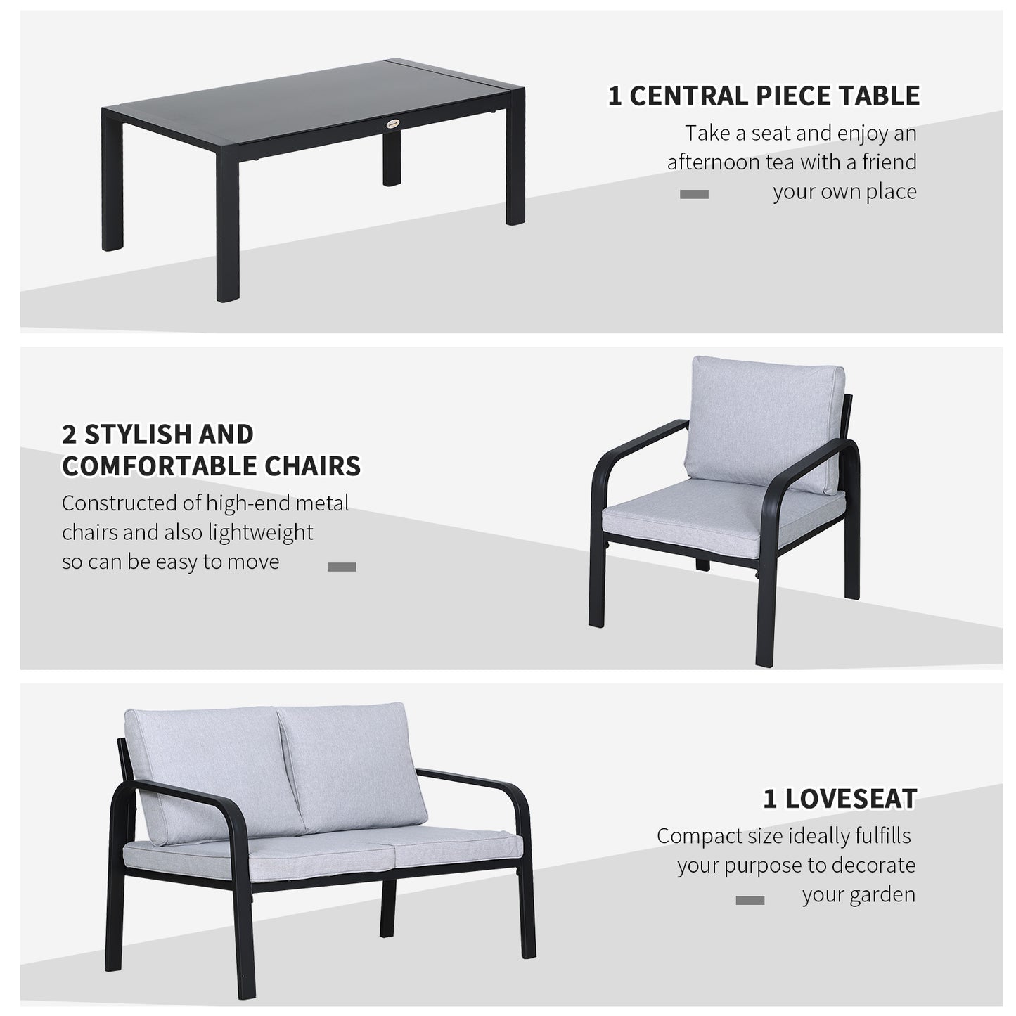 4pcs Garden Sectional Loveseat Chairs Table Furniture w/ Cushion, Black