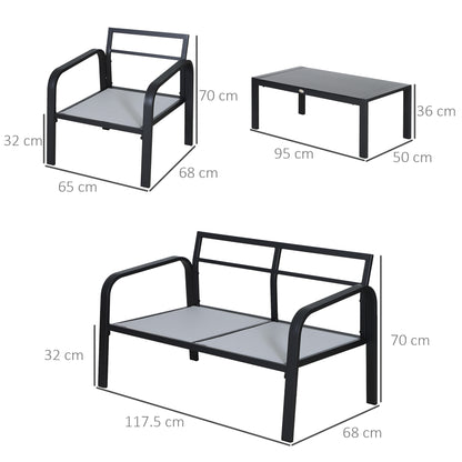 4pcs Garden Sectional Loveseat Chairs Table Furniture w/ Cushion, Black