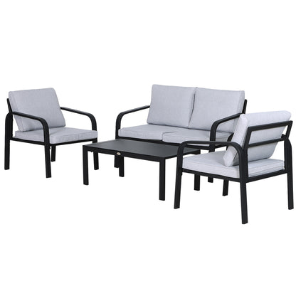4pcs Garden Sectional Loveseat Chairs Table Furniture w/ Cushion, Black