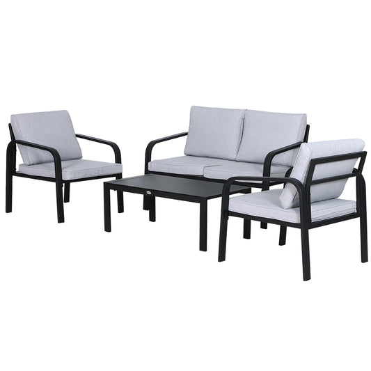 4pcs Garden Sectional Loveseat Chairs Table Furniture w/ Cushion, Black