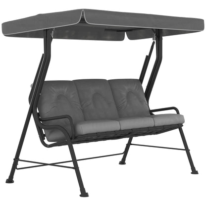 3-Seater Garden Swing Seat, Outdoor Swing Chair with Canopy, Grey