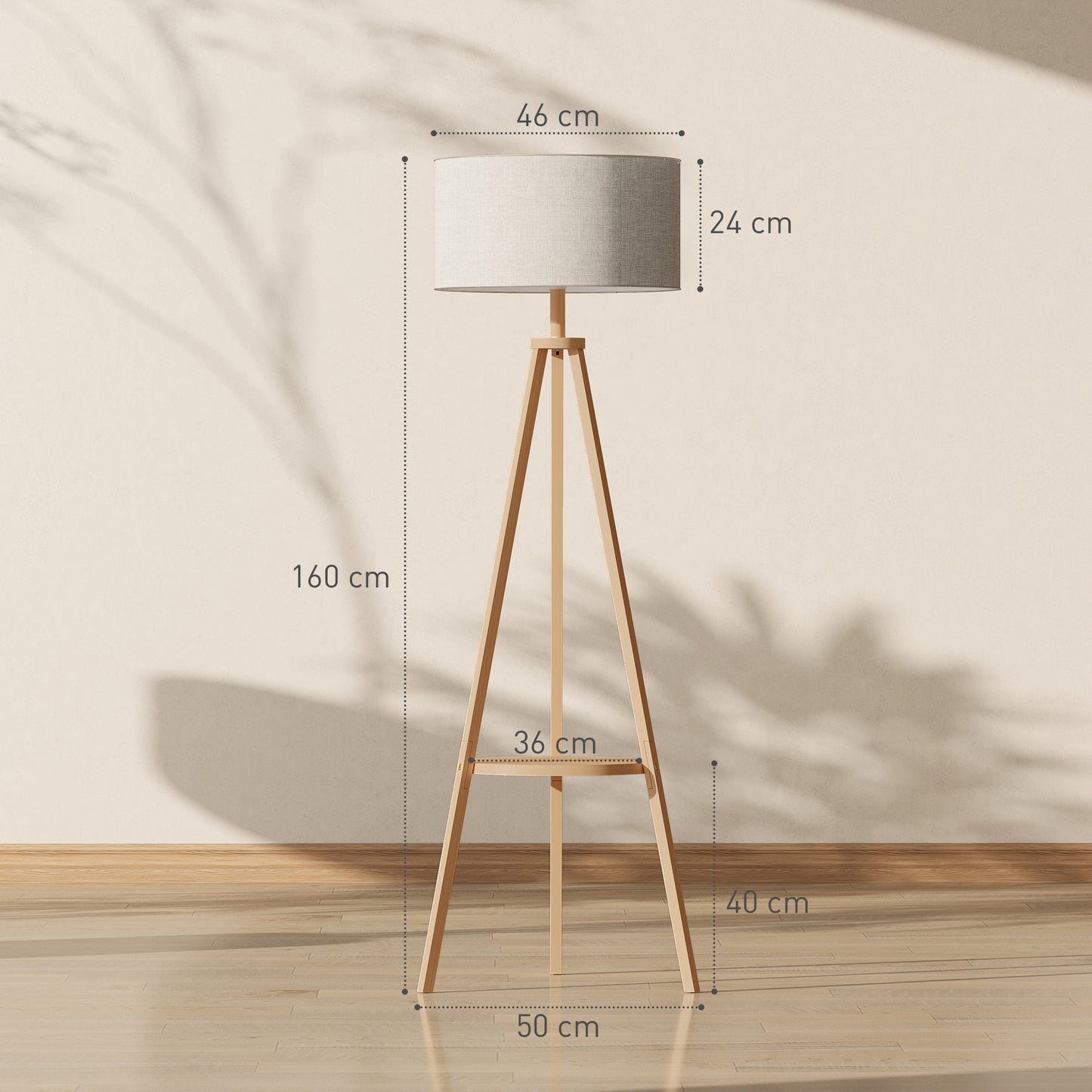 Bedside Light with Storage Shelf and Linen Shade, Natural