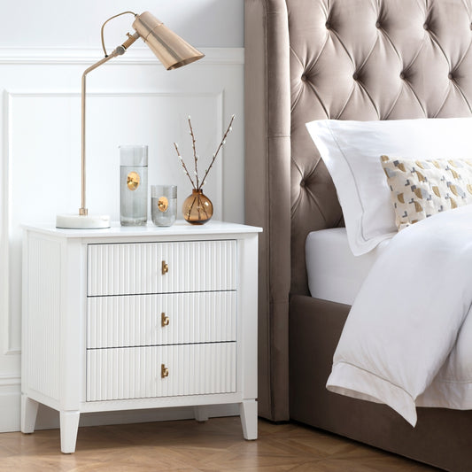 Set of 2 Heidi bedside tables - White -Brass/Silver