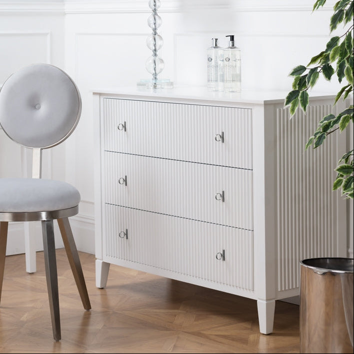 Heidi White Chest of Drawers Brass/Silver
