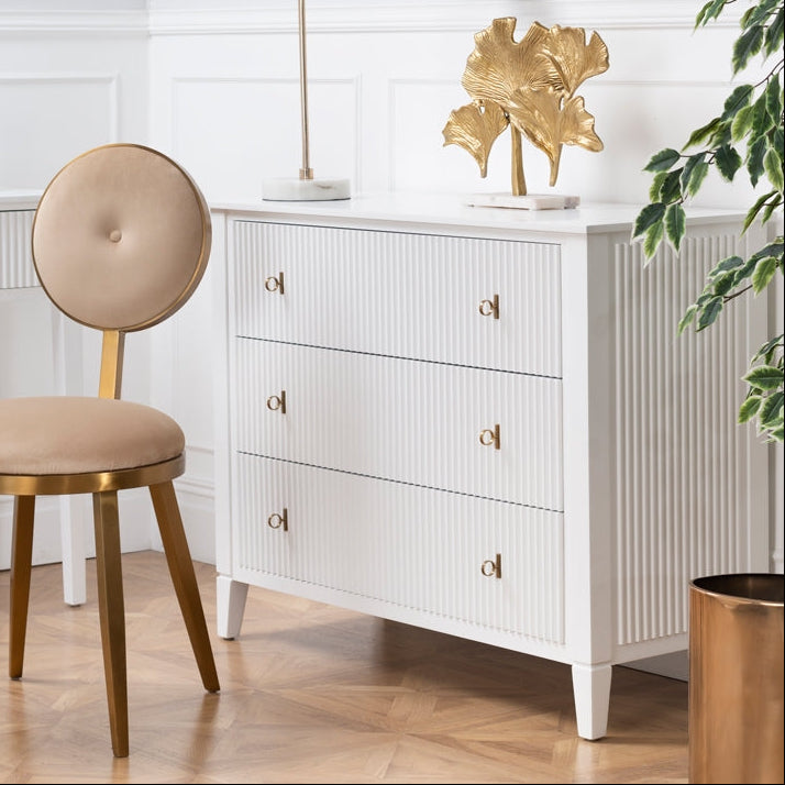 Heidi White Chest of Drawers Brass/Silver