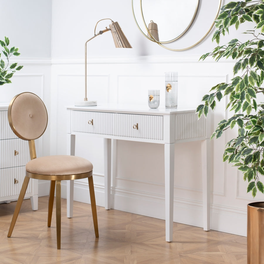 Set of 2 Heidi bedside tables and  dressing console -White -Brass/Silver