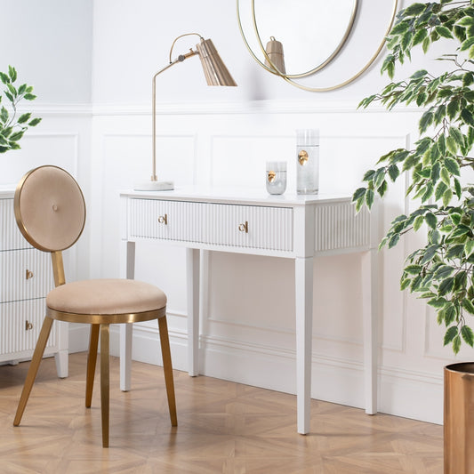 Set of 2 Heidi bedside tables and  dressing console -White -Brass/Silver