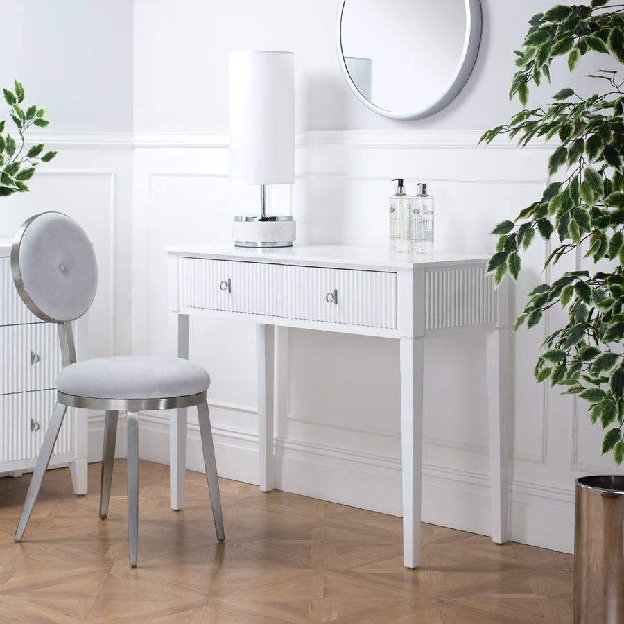 Set of 2 Heidi bedside tables and  dressing console -White -Brass/Silver