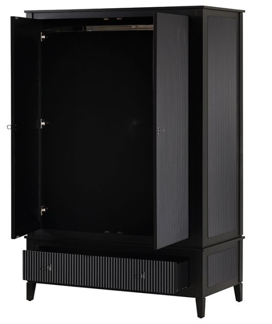 Heidi Wardrobe with Drawer and Interchangeable Handles - Black, Brass & Silver