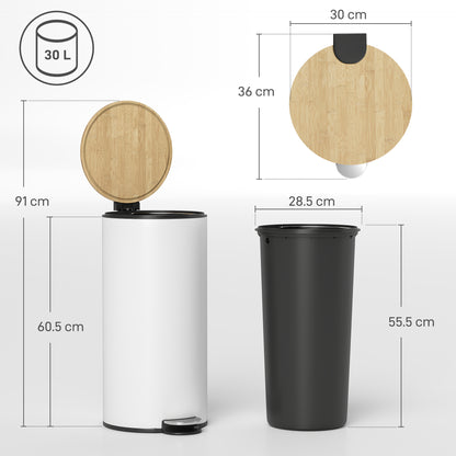 Kitchen Bin, 30 Litre Pedal Rubbish Bin with Removable Bucket, Black