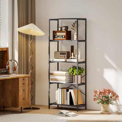 Industrial Bookshelf, Freestanding Bookcase, Dark Grey and Black