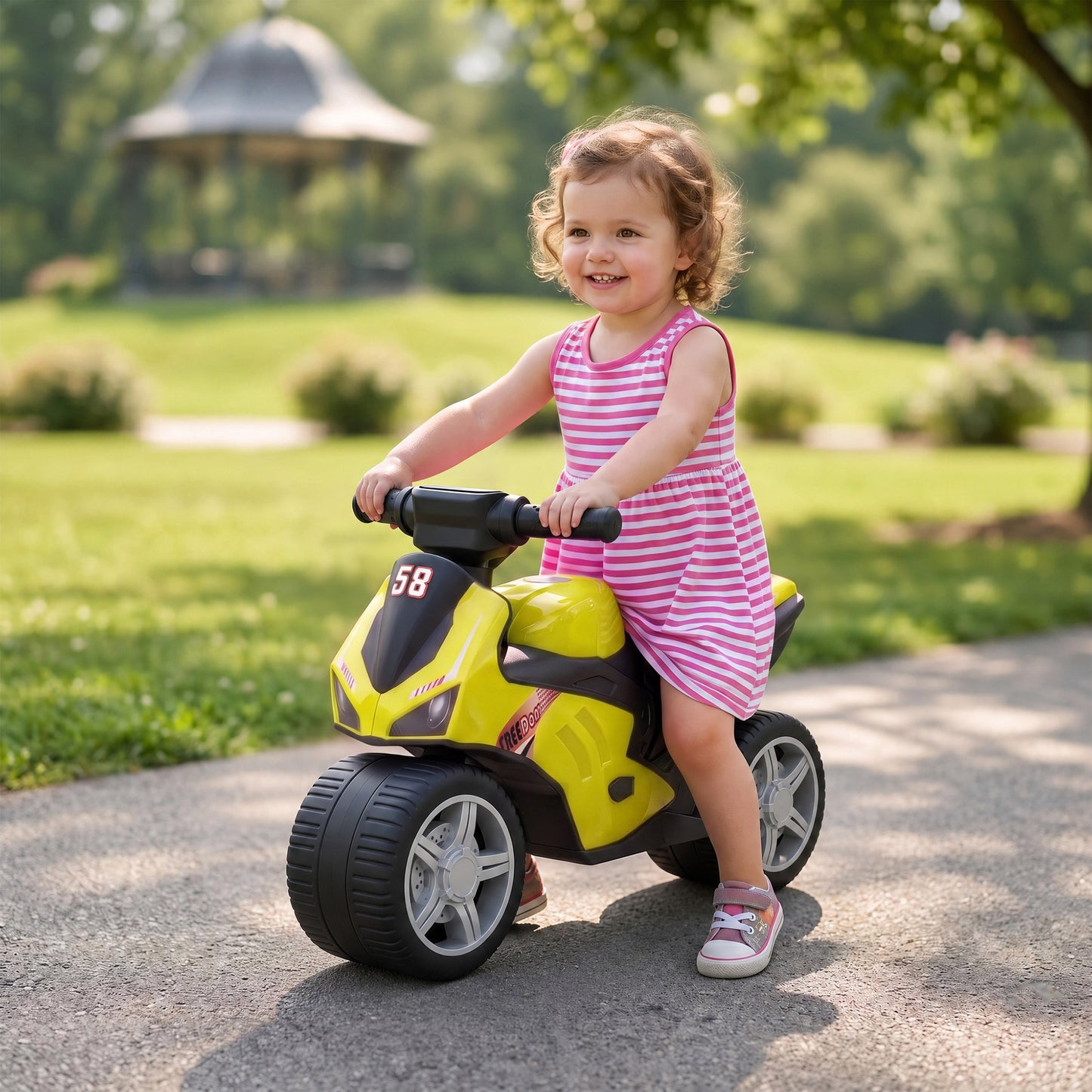 Balance Bike with Music Extra-Wide Wheels Green