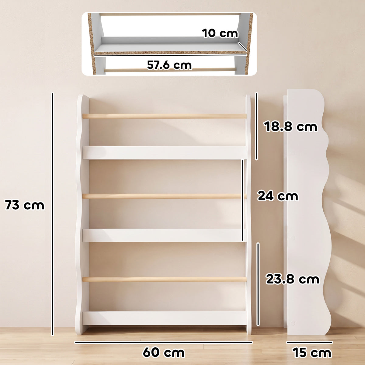 Kids' 3-Tier Wall-Mounted Bookshelf - White