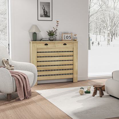 Radiator Cover with Drawer, Horizontal Slat, 111cm, Oak