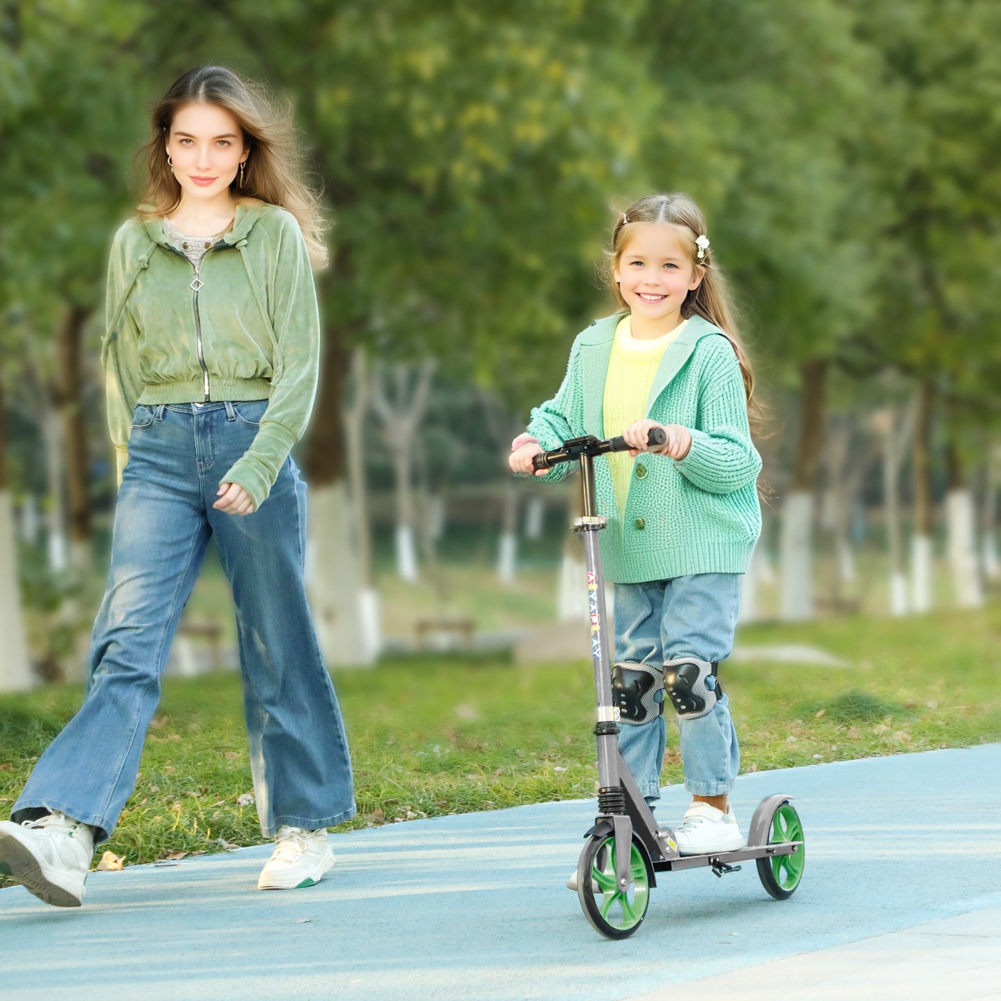 Kids Scooter, Foldable Kick Scooter with Adjustable Handlebar, 200mm Big Wheel, Rear Fender Brake, Gift for Ages 6-12 Years, Boys and Girls, Green