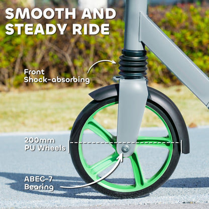 Kids Scooter, Foldable Kick Scooter with Adjustable Handlebar, 200mm Big Wheel, Rear Fender Brake, Gift for Ages 6-12 Years, Boys and Girls, Green