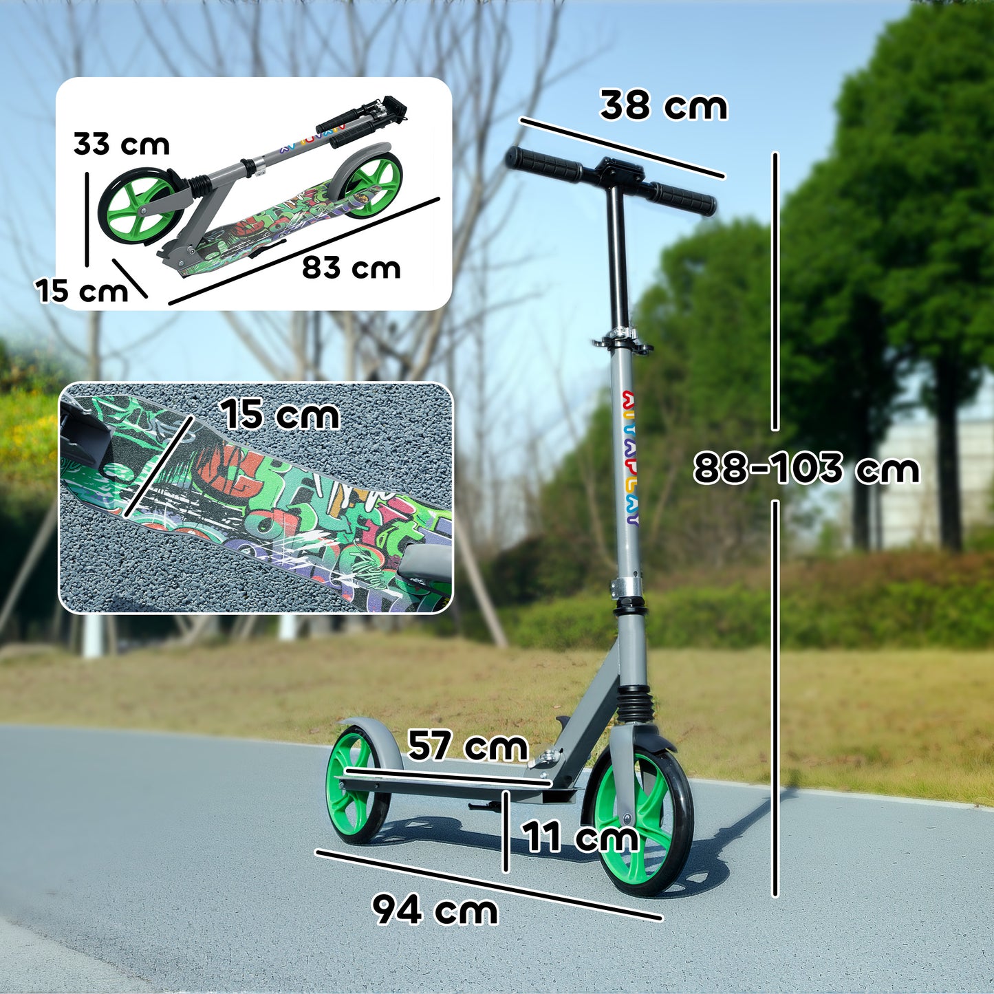 Kids Scooter, Foldable Kick Scooter with Adjustable Handlebar, 200mm Big Wheel, Rear Fender Brake, Gift for Ages 6-12 Years, Boys and Girls, Green