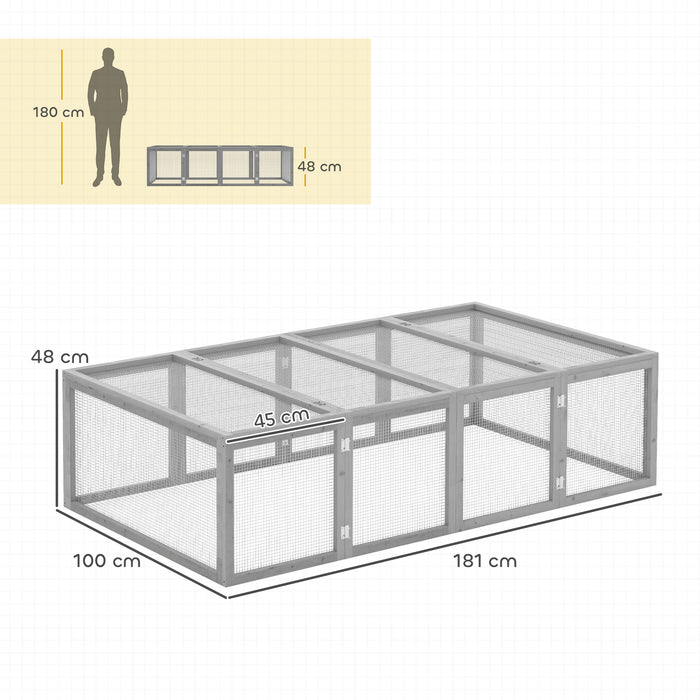 Rabbit Run Wooden Rabbit Hutch Cage 6ft with Wire Mesh, Openable Roof, Play Space for Outdoor, 181 x 100 x 48 cm, Grey