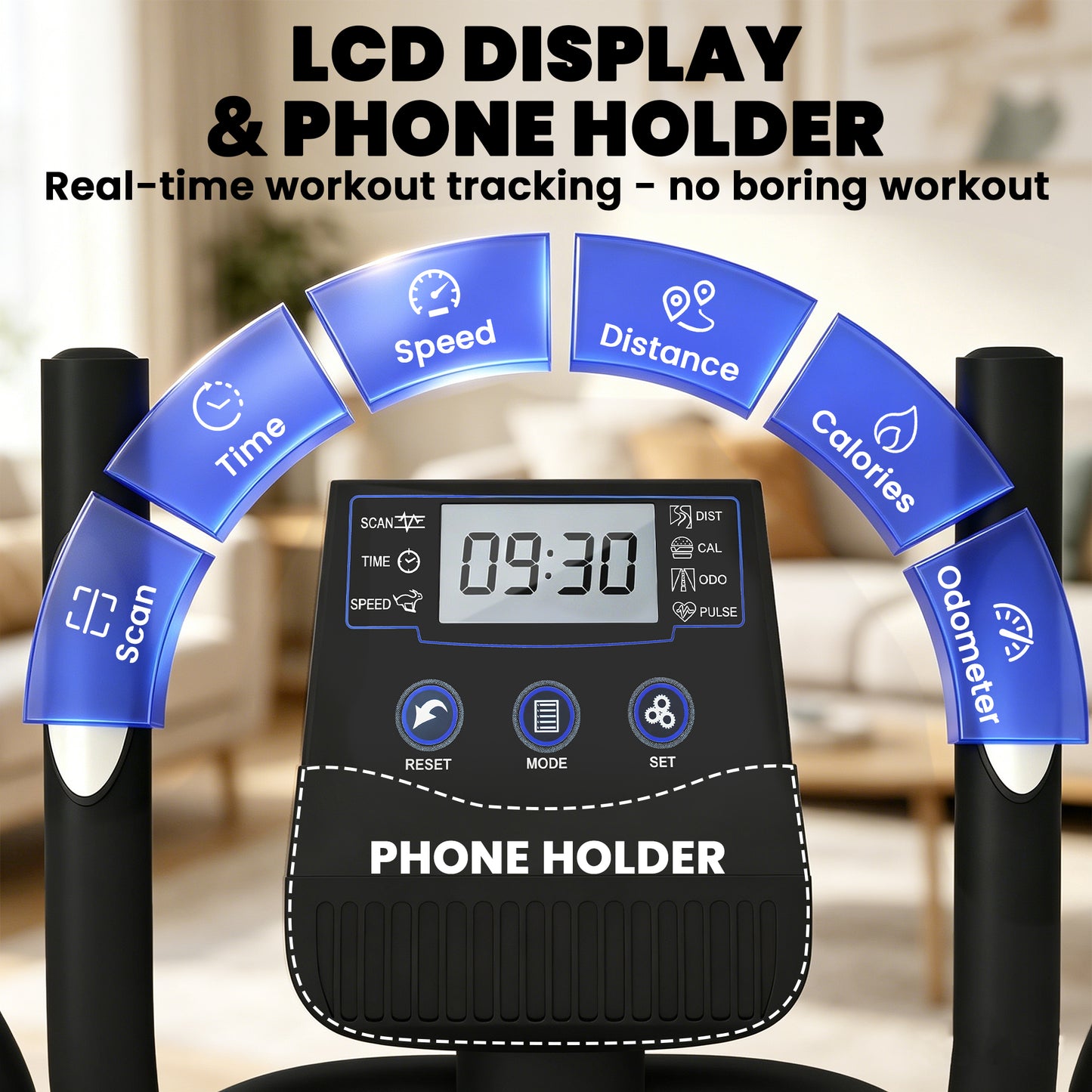 Elliptical Cross Trainer for Home, Quiet Magnetic Elliptical Machine with Bluetooth, App Compatible, 8-Level Adjustable Resistance, LCD Monitor & Pulse Sensor, Wheels, 120KG Load Capacity