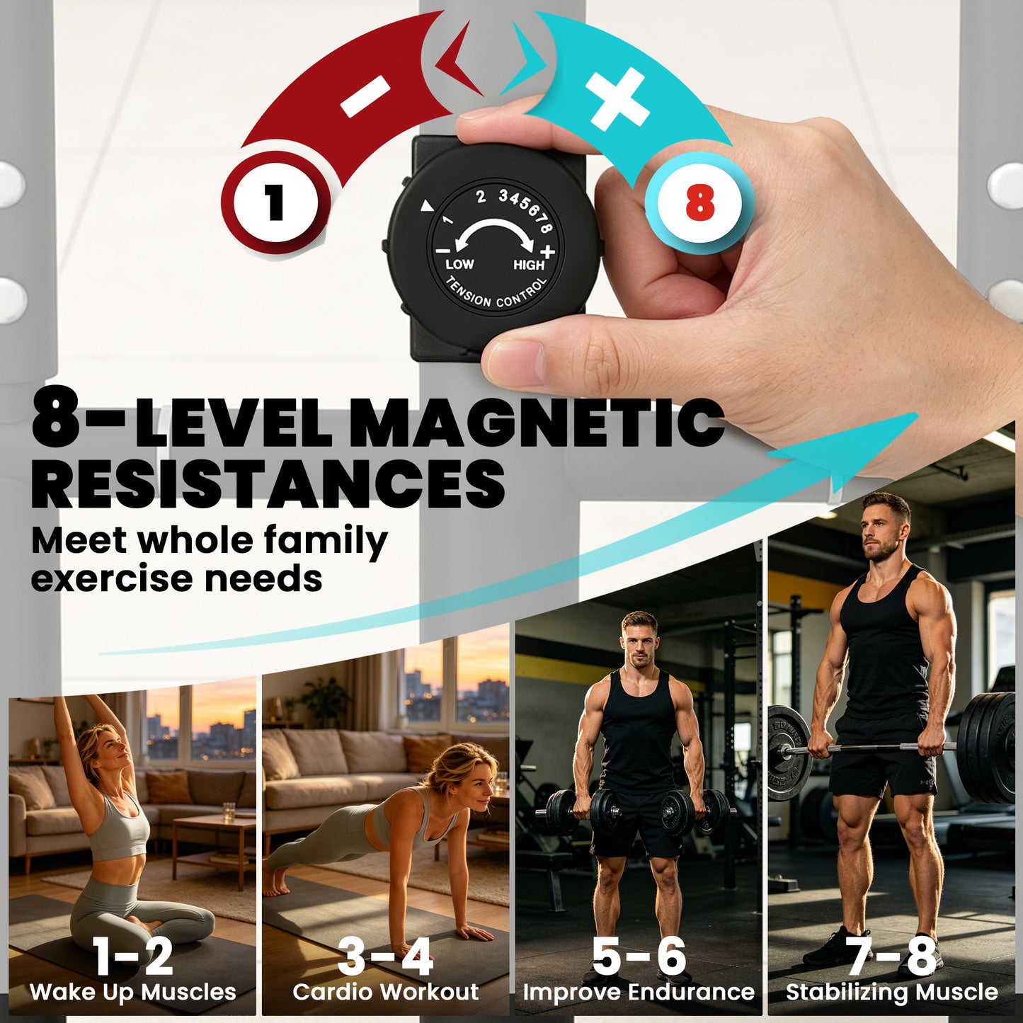 Elliptical Cross Trainer for Home, Quiet Magnetic Elliptical Machine with Bluetooth, App Compatible, 8-Level Adjustable Resistance, LCD Monitor & Pulse Sensor, Wheels, 120KG Load Capacity