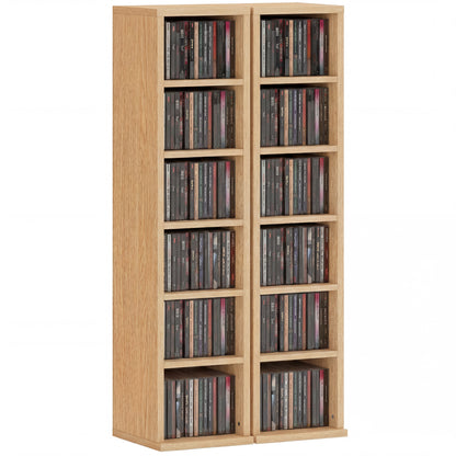 Set of 2 CD Storage Units DVD Shelf with Adjustable Shelves, Natural
