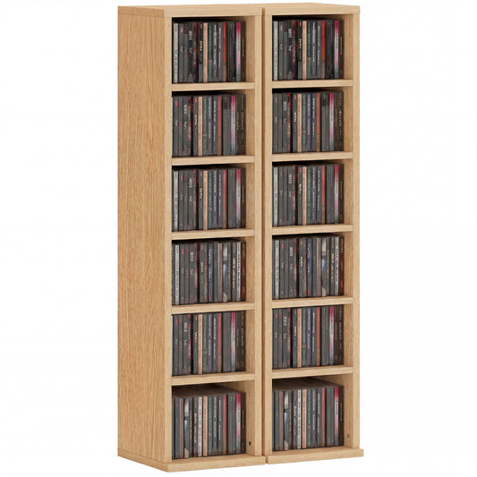 Set of 2 CD Storage Units DVD Shelf with Adjustable Shelves, Natural