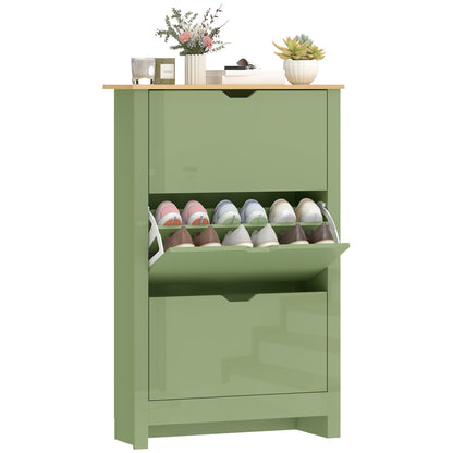 18-Shoe Storage Cabinet 6 Shelves 3 Drawers Tabletop High Gloss Green