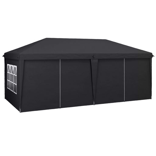 3 x 6 m Pop Up Gazebo with Sides and Windows, Height Adjustable Party Tent with Storage Bag for Garden, Camping, Event, Grey