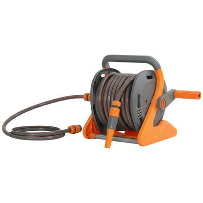 Portable Garden Hose Reel, 20+2 m Wall-Mounted Hose Reel with 2 Patterns Spray Nozzle, Compact with Crank Handle for Garage Car Cleaning Watering, Orange