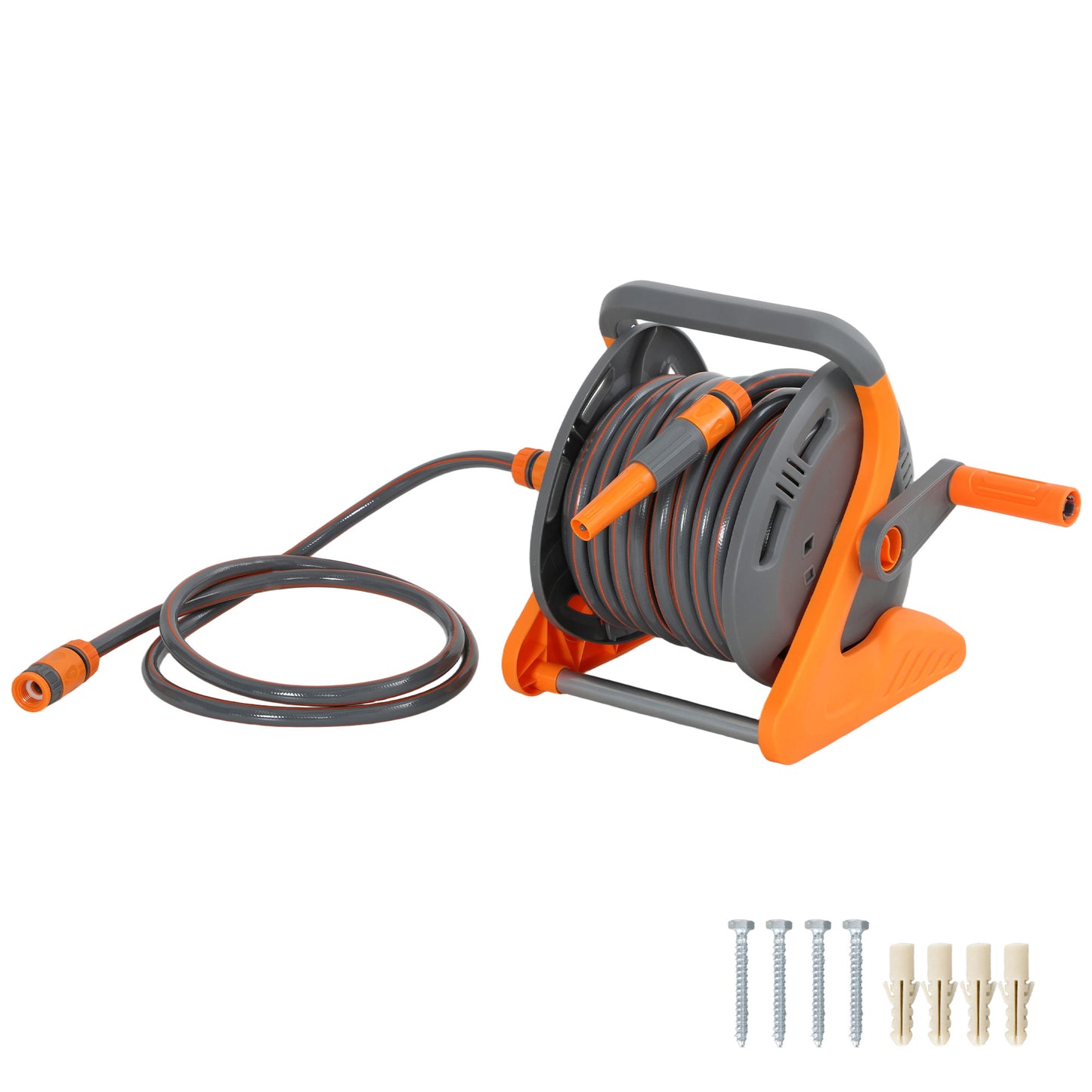 Portable Garden Hose Reel, 20+2 m Wall-Mounted Hose Reel with 2 Patterns Spray Nozzle, Compact with Crank Handle for Garage Car Cleaning Watering, Orange
