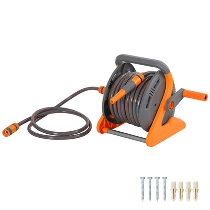 Portable Garden Hose Reel, 20+2 m Wall-Mounted Hose Reel with 2 Patterns Spray Nozzle, Compact with Crank Handle for Garage Car Cleaning Watering, Orange