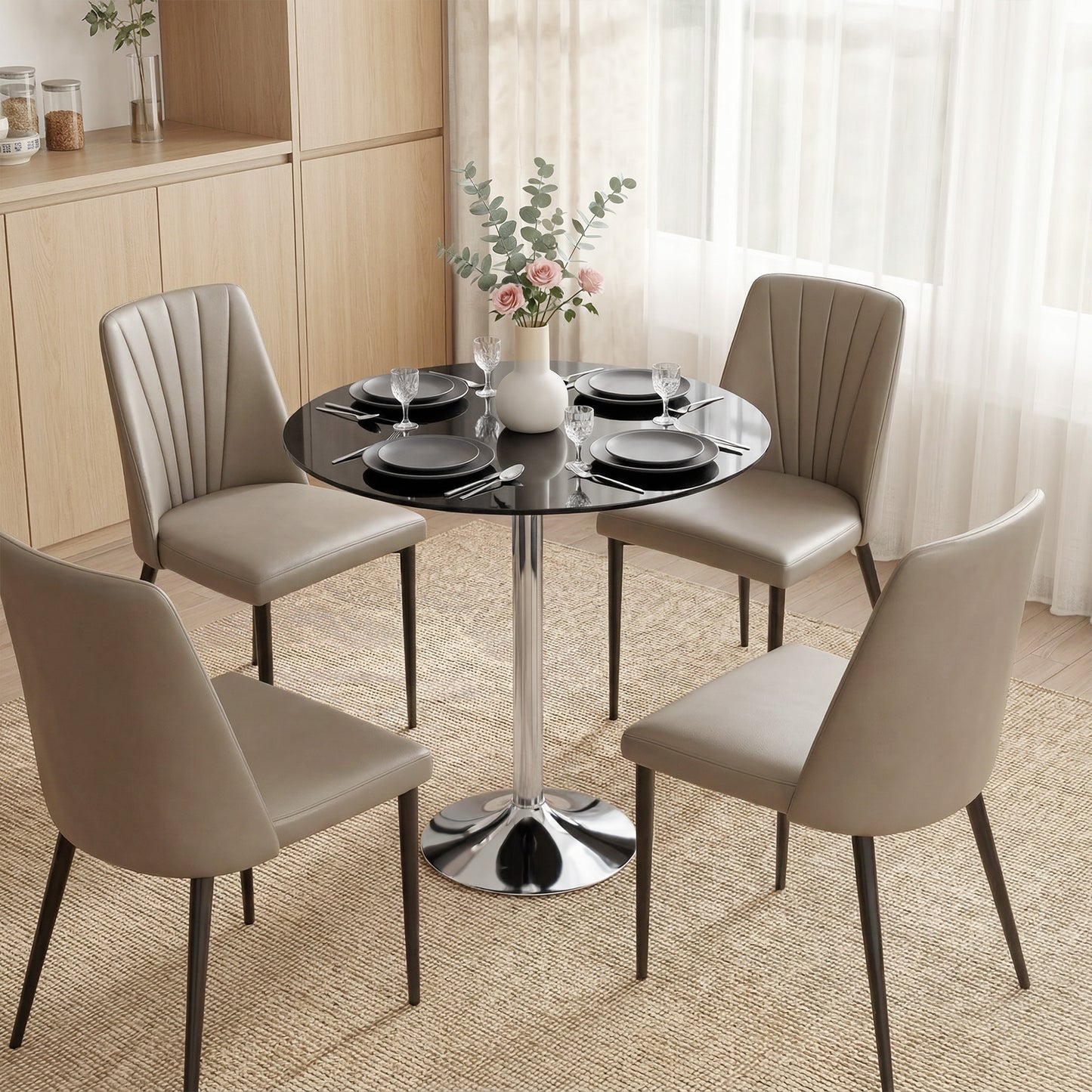Round Bar Table, Dining Table with Tempered Glass Top and Steel Frame