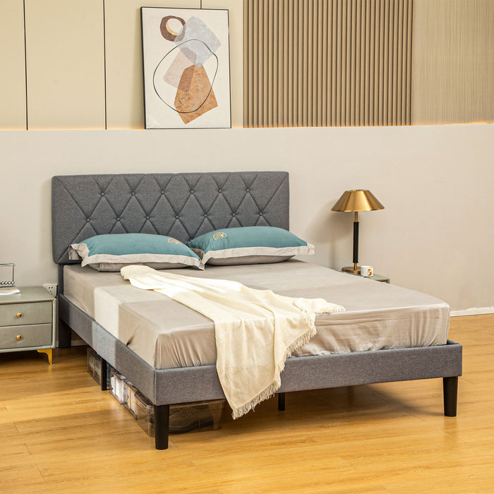 King Size Bed Frame with 5-Level Adjustable Linen Headboard