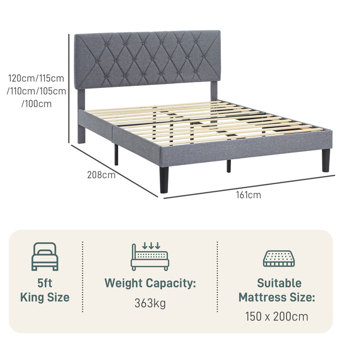 King Size Bed Frame with 5-Level Adjustable Linen Headboard