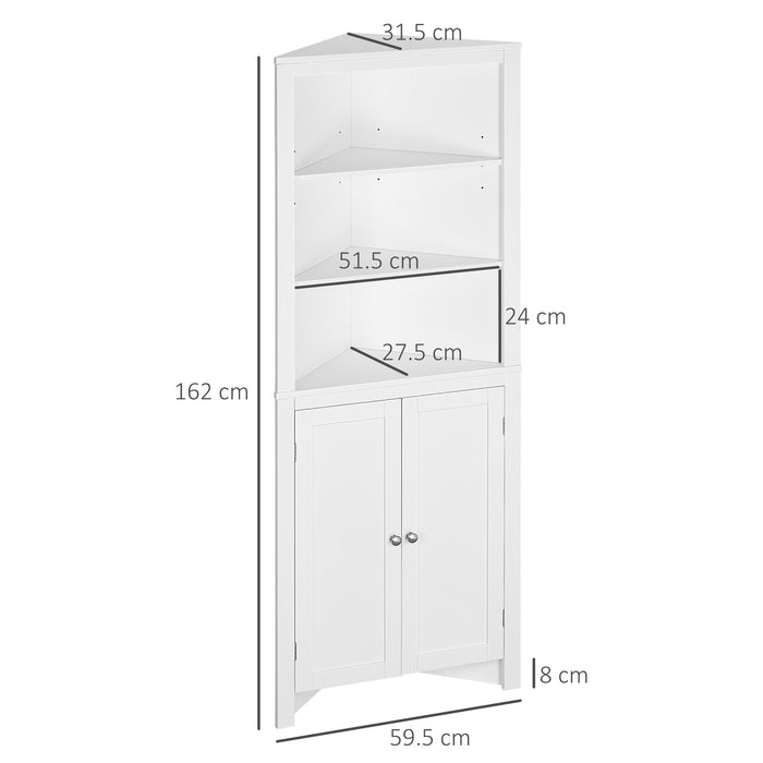 kleankin Triangle Bathroom Cabinet, Corner Bathroom Storage Unit with Cupboard and 3-Tier Shelves, Free Standing, White