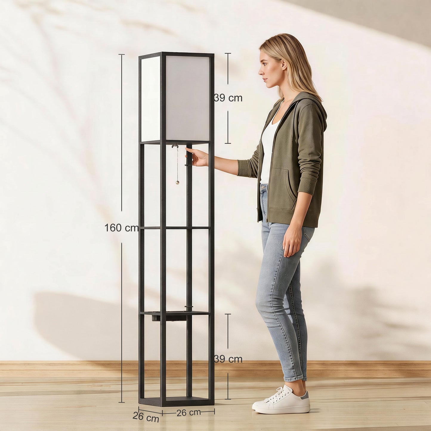 3-Tier Floor Lamp with Shelves and Storage, Modern Corner Standing Lamp with Lampshade, Reading Light with Foot Switch for Living Room, Bedroom, Home Office, LED Bulb Included, Black