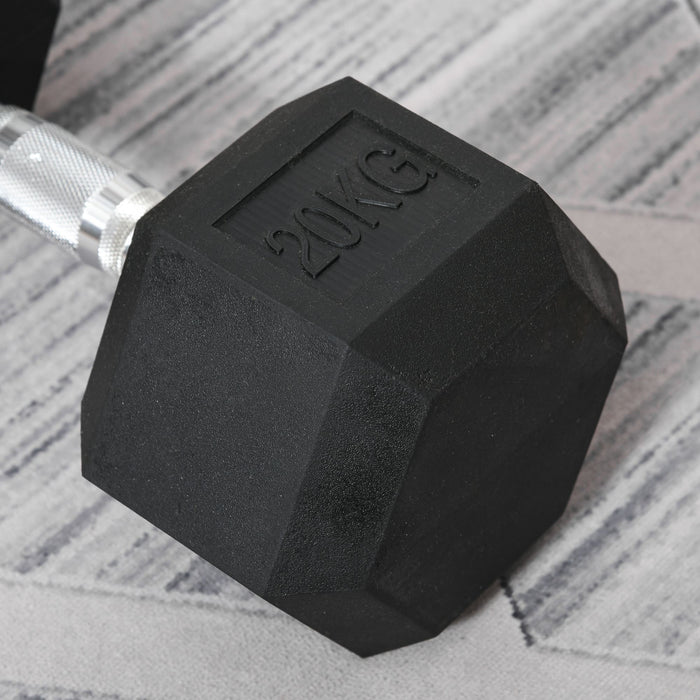 20KG Single Rubber Hex Dumbbell Portable Hand Weights Dumbbell Home Gym Workout Fitness Hand Dumbbell