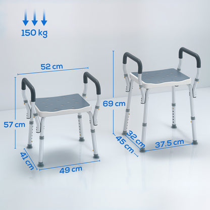 Rust-Free Aluminium Bath Chair with Adjustable Height, Light Blue