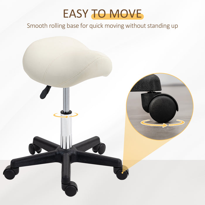 Saddle Stool Adjustable Rolling Salon Chair for Massage Spa Beauty White