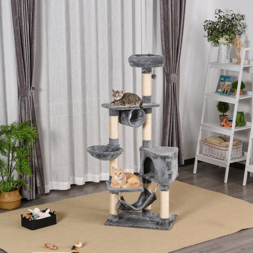 Cat Tree Condo Tower Multi-level Height 150CM Kittens Activity Stand House with Toys & Various Scratching Posts