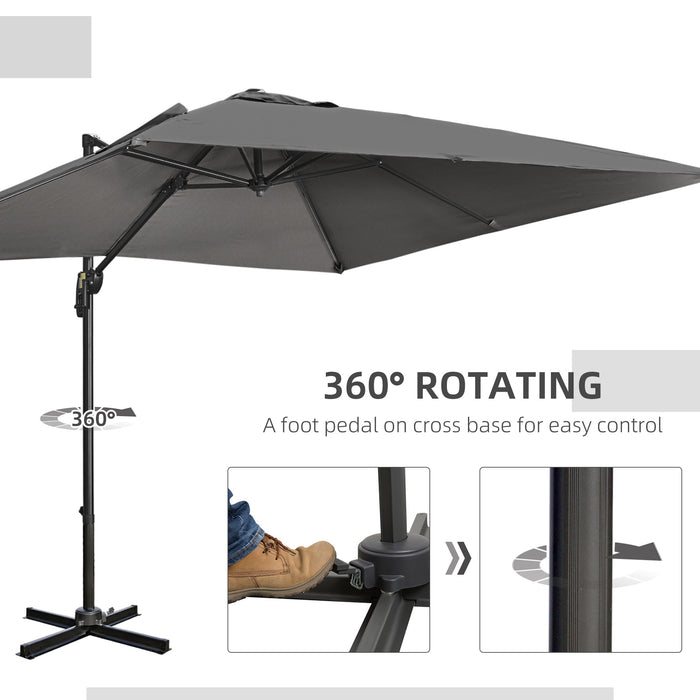 2.7 x 2.7 m Cantilever Parasol Garden Umbrella w/ Cross Base Dark Grey