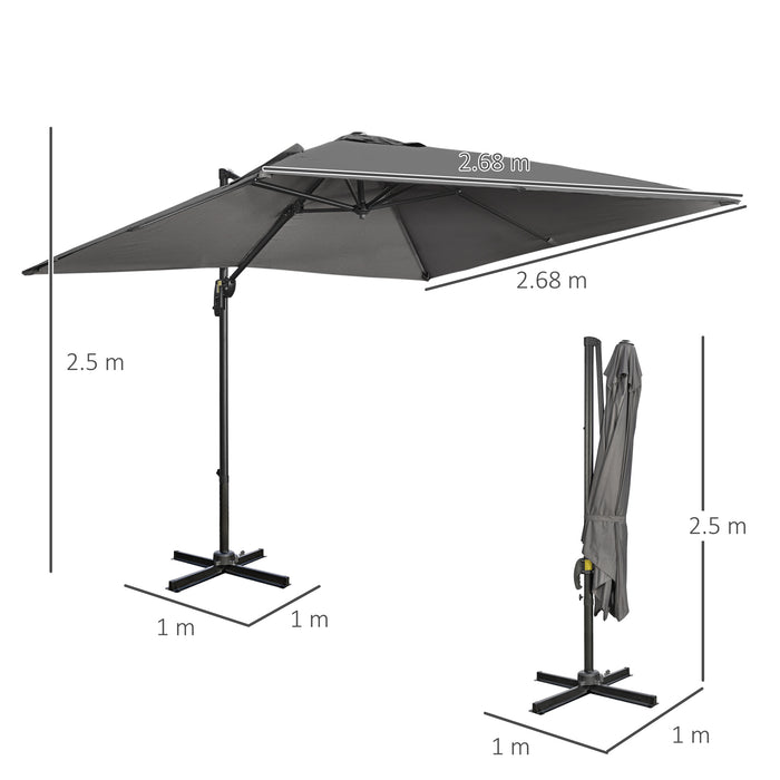 2.7 x 2.7 m Cantilever Parasol Garden Umbrella w/ Cross Base Dark Grey