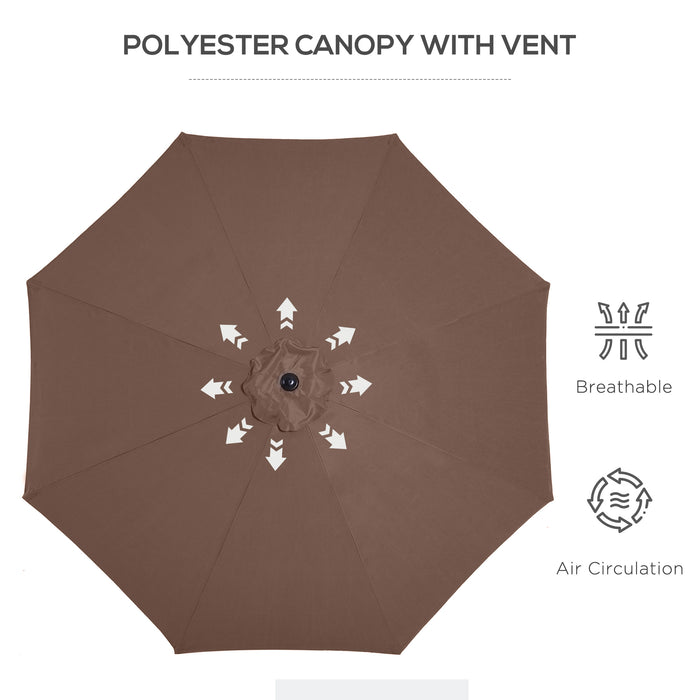 Steel Frame Round Market Patio Sun Umbrella Garden Parasol Outdoor Sunshade Canopy, 3x2.45m (Coffee)