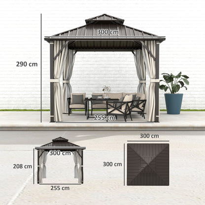 3 x 3(m) Hardtop Gazebo with Metal Roof, Netting and Curtains