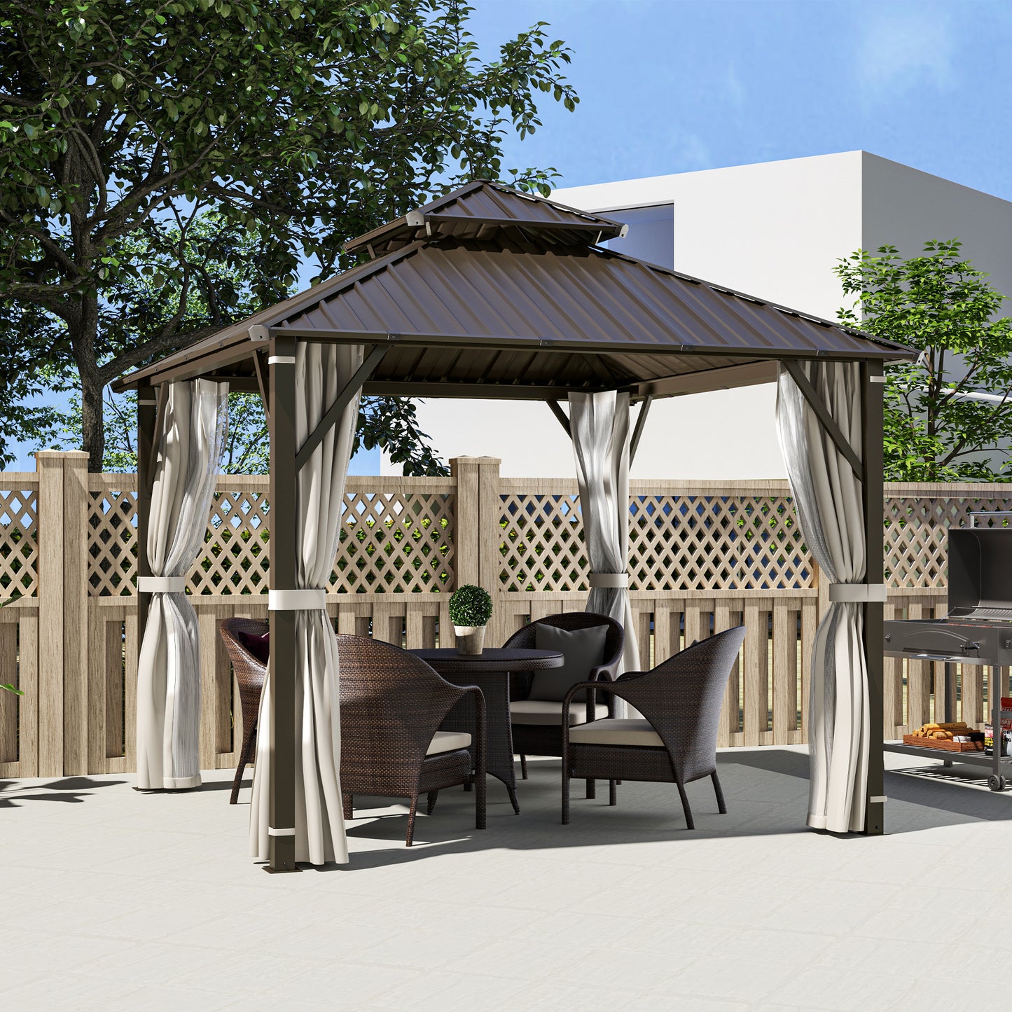 3 x 3(m) Hardtop Gazebo with Metal Roof, Netting and Curtains