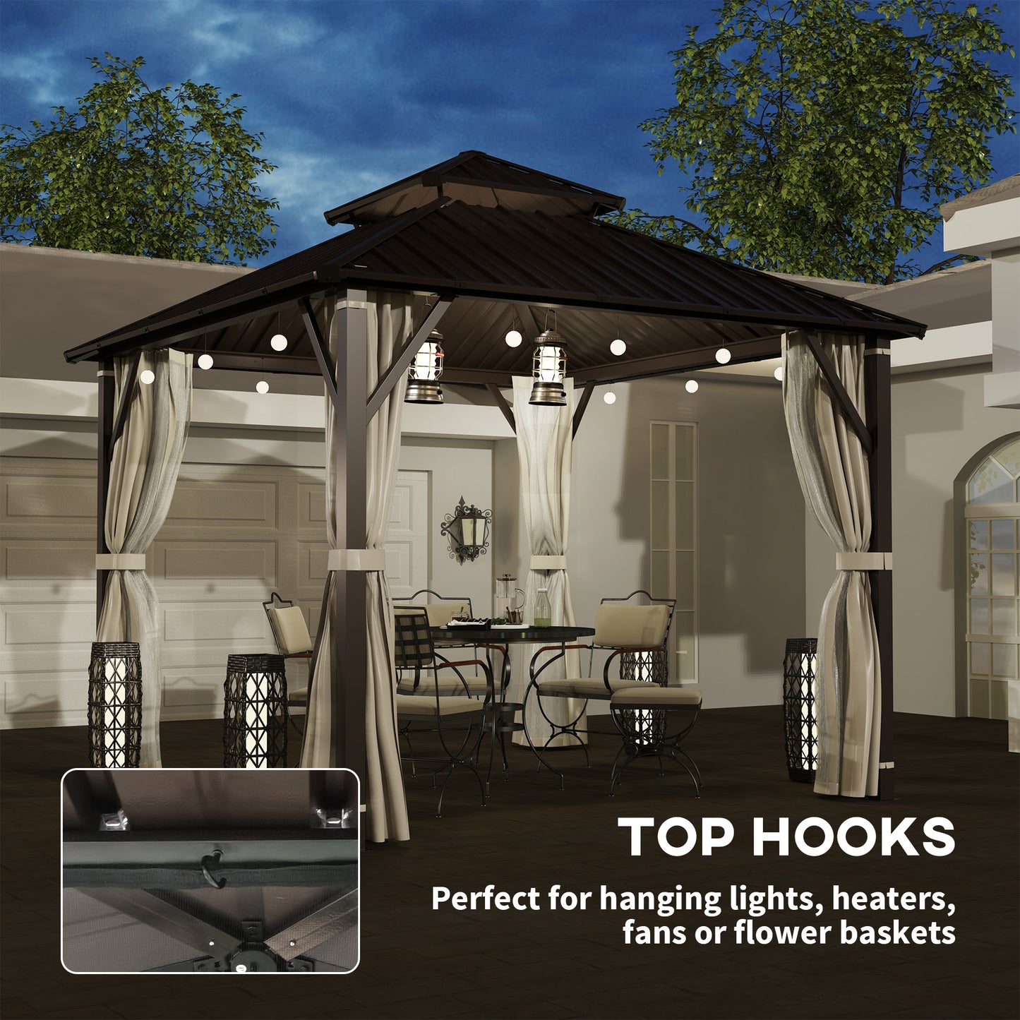 3 x 3(m) Hardtop Gazebo with Metal Roof, Netting and Curtains