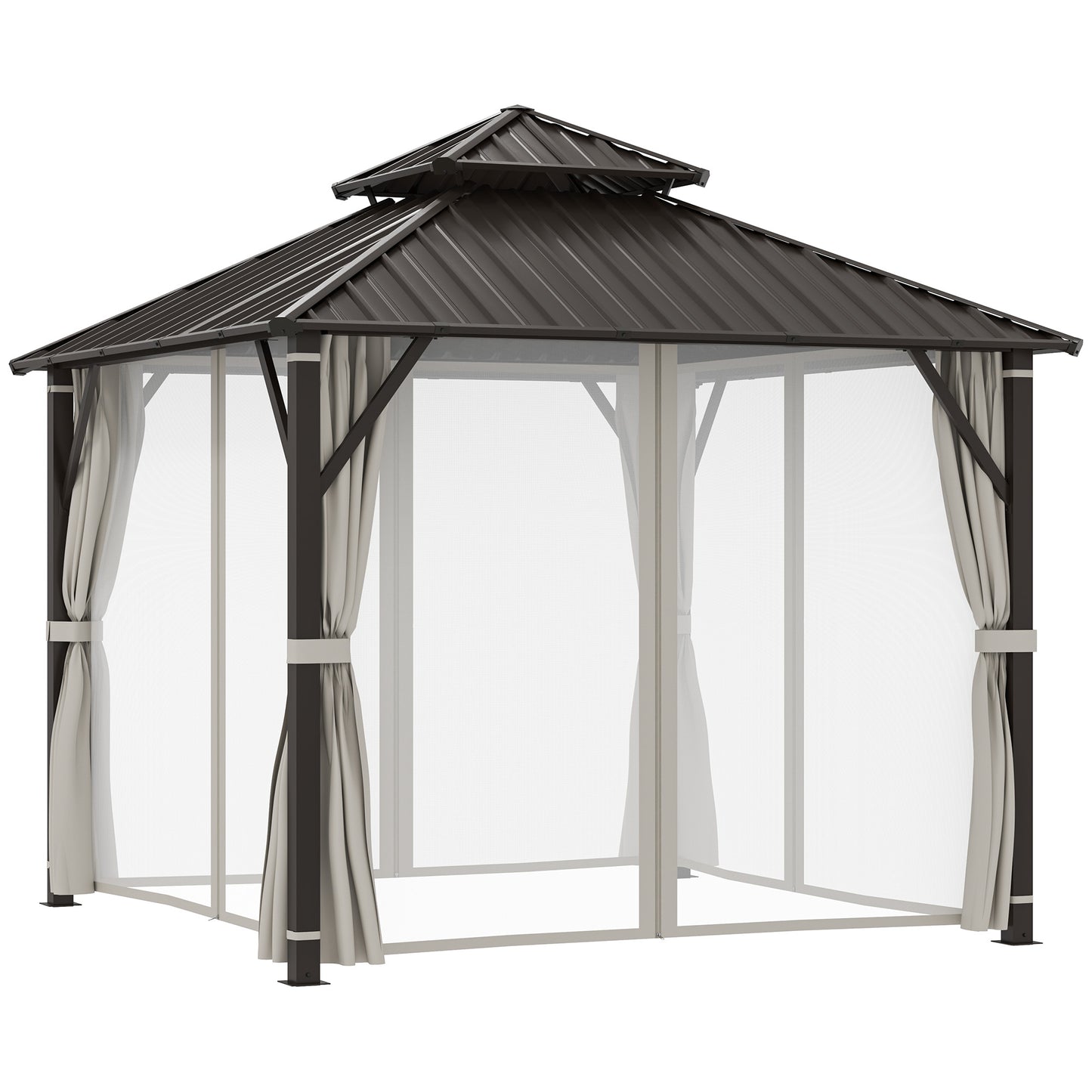3 x 3(m) Hardtop Gazebo with Metal Roof, Netting and Curtains