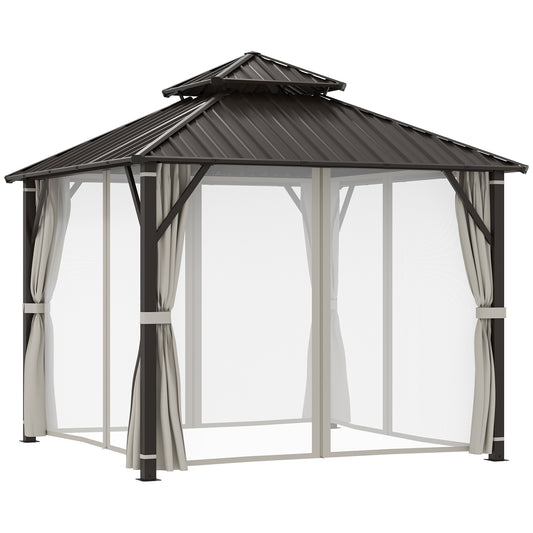 3 x 3(m) Hardtop Gazebo with Metal Roof, Netting and Curtains