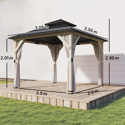 3 x 3 m Hardtop Gazebo, Double Roof Garden Gazebo, Light Grey