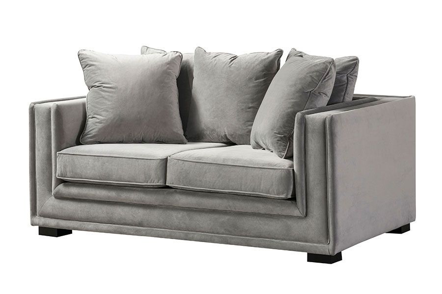 Holburn 2-Seater Velvet Sofa with 5 Scatter Cushions - Dove Grey